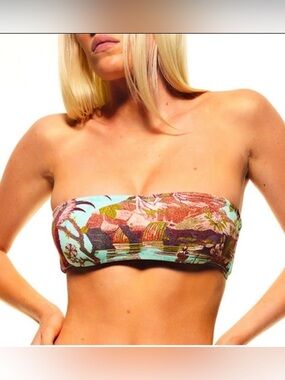 🏝️🪼🌸SKIMS x Robert Cavalli Micro Bandeau Swim Top - Fagianella Print NWT🌸🪼🏝️
